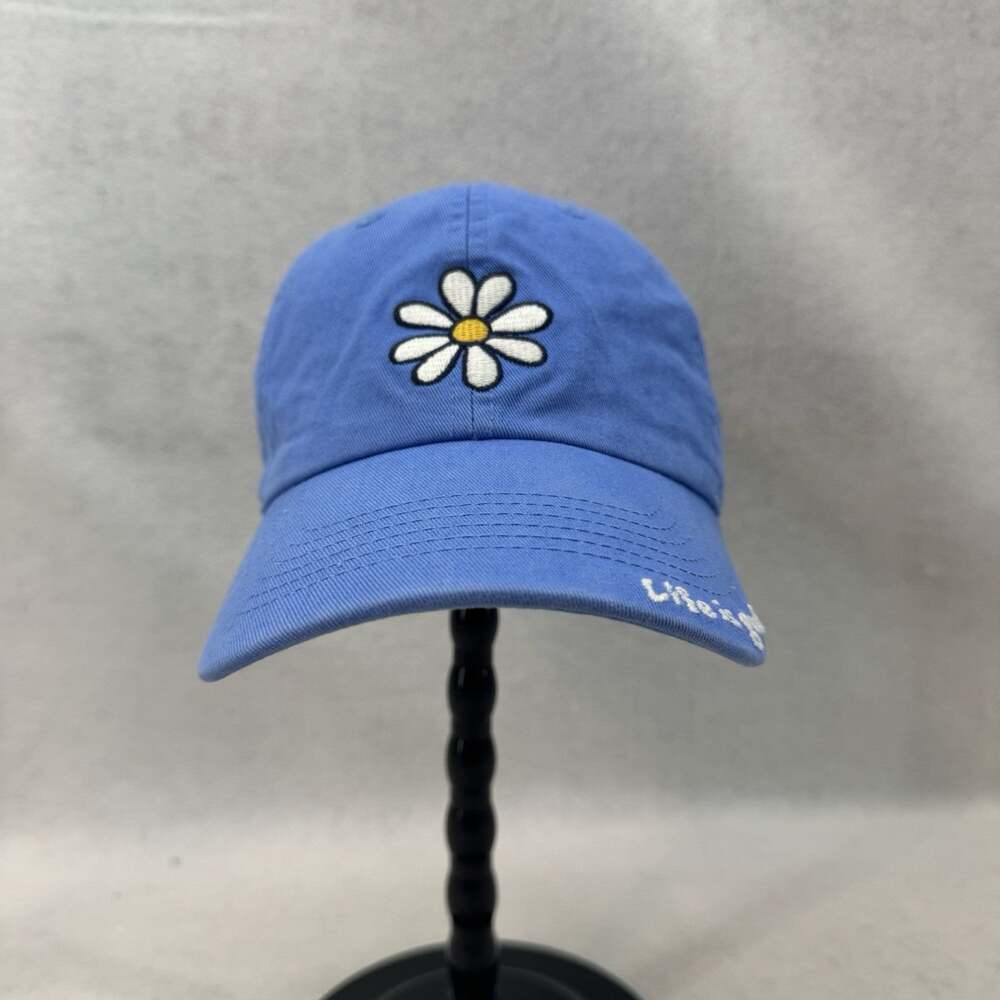 EUC Life is Good Embroidered Daisy Baseball Cap Hat Blue Adjustable Strap